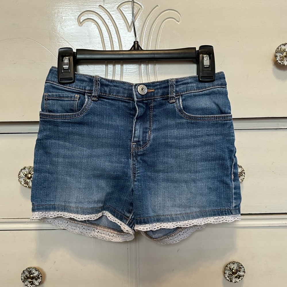 Osh Kosh Girls Lace Trim Denim Shorts Size 7
